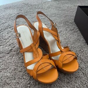 Etienne Aigner Orange Wedge Sandals with Intricate Straps